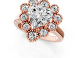Rose gold Heart Halo Diamond Cluster Engagement Ring with Milgrain Bezel Setting and Solitaire Band_64