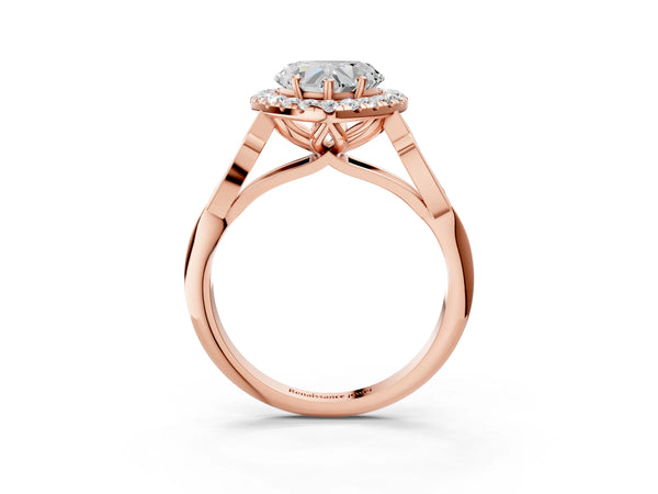Rose gold Heart Halo Diamond Engagement Ring with Filigree Band and Four-Prong Setting
