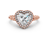 Rose gold Heart Halo Diamond Engagement Ring with Intricate Filigree Band and Four-Prong Setting_36