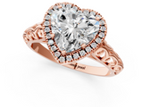 Rose gold Heart Halo Diamond Engagement Ring with Intricate Filigree Band and Four-Prong Setting_37