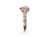 Rose gold Heart Halo Diamond Engagement Ring with Intricate Filigree Band and Four-Prong Setting_38