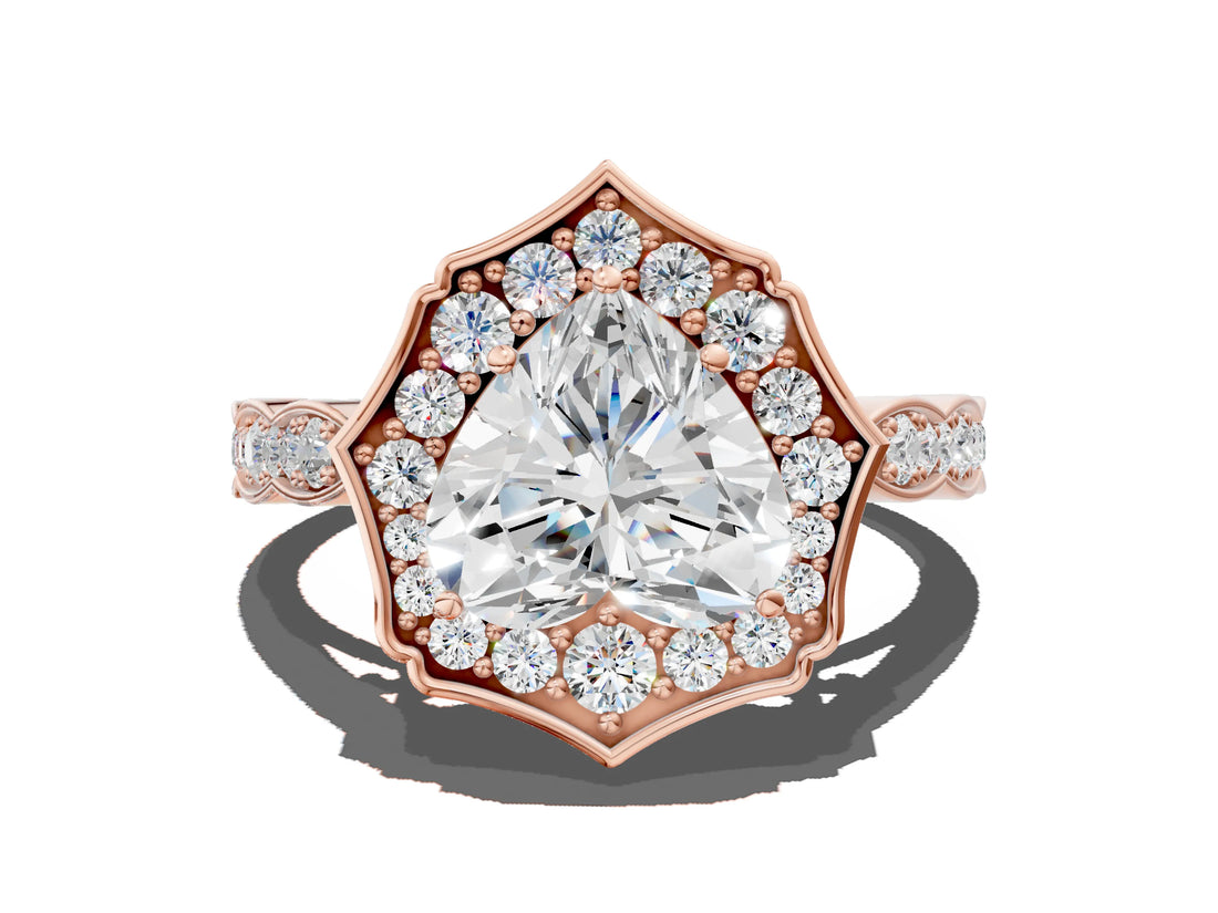 Rose gold Heart Halo Diamond Engagement Ring with Milgrain Band and Four-Prong Setting_34