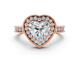 Rose gold Heart Halo Diamond Engagement Ring with Milgrain Pave Band and Four-Prong Setting_39