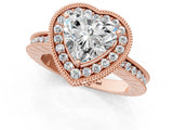 Rose gold Heart Halo Diamond Engagement Ring with Milgrain Pave Band and Four-Prong Setting_40
