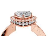 Rose gold Heart Halo Diamond Engagement Ring with Milgrain Pave Band and Four-Prong Setting_43