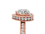 Rose gold Heart Halo Diamond Engagement Ring with Milgrain Pave Band and Four-Prong Setting_44