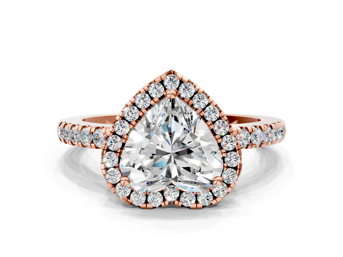 Rose gold Heart Halo Diamond Engagement Ring with Pavé Band and Four-Prong Setting_159