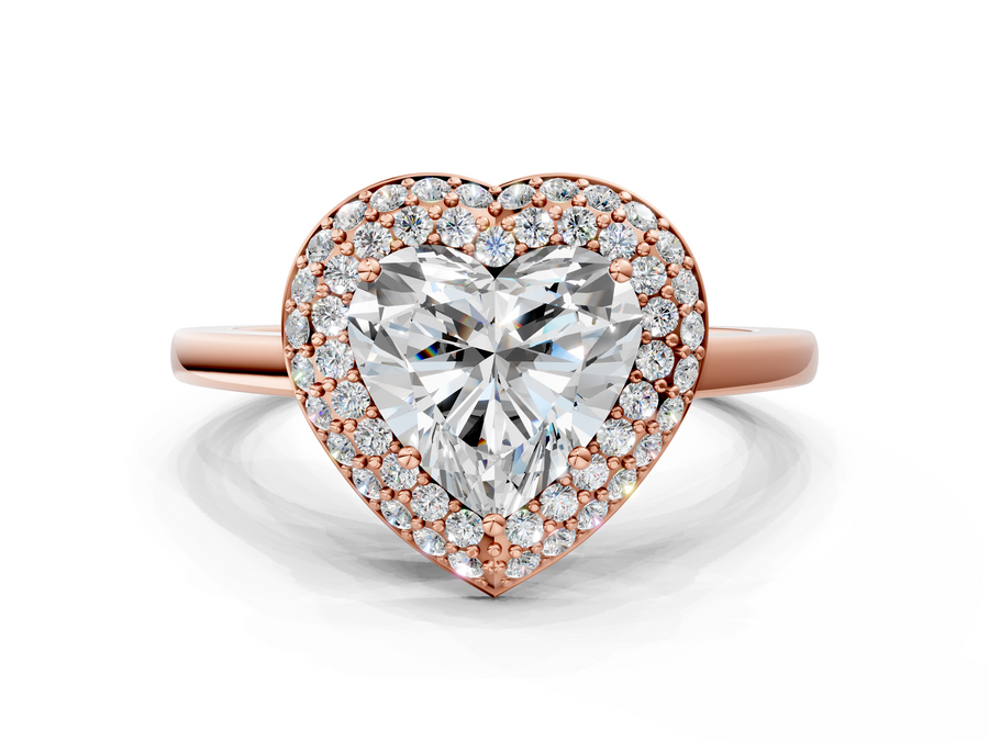 Rose gold Heart Halo Diamond Engagement Ring with Solitaire Band and Four-Prong Setting