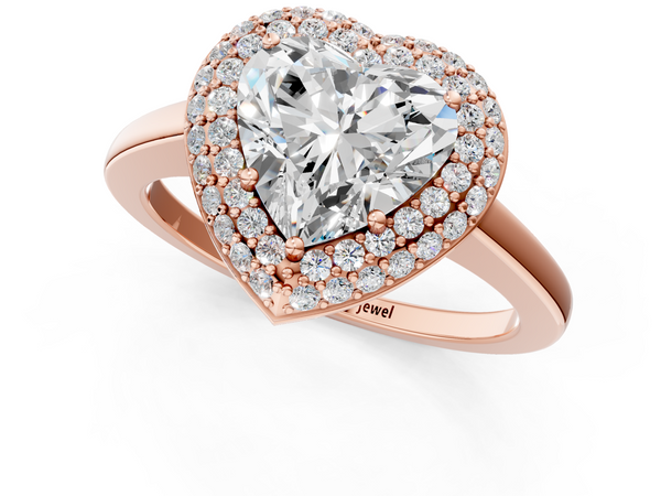 Rose gold Heart Halo Diamond Engagement Ring with Solitaire Band and Four-Prong Setting