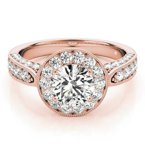 Rose gold Heart Halo Diamond Engagement Ring with Split Shank Band and Four-Prong Setting