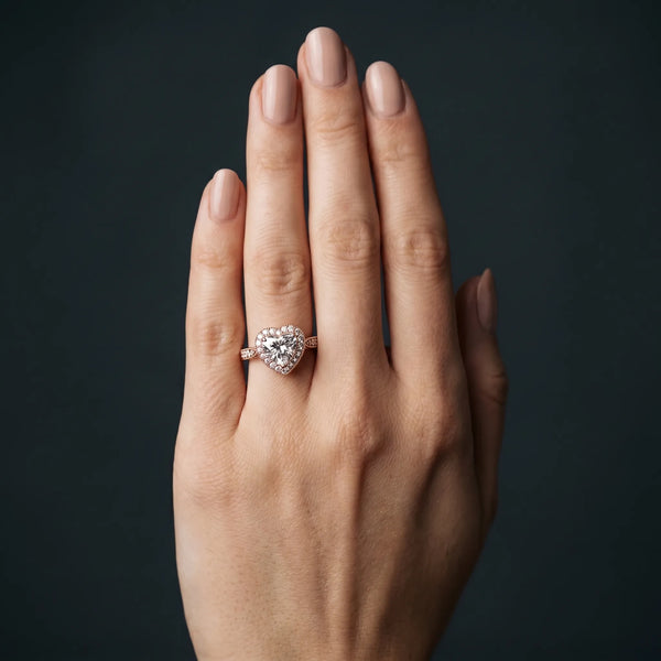 Rose gold Heart Halo Diamond Engagement Ring with Split Shank Band and Four-Prong Setting