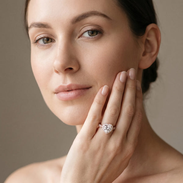 Rose gold Heart Halo Diamond Engagement Ring with Split Shank Band and Four-Prong Setting
