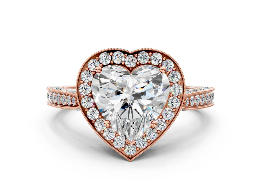 Rose gold Heart Halo Diamond Engagement Ring with Split Shank Band and Four-Prong Setting