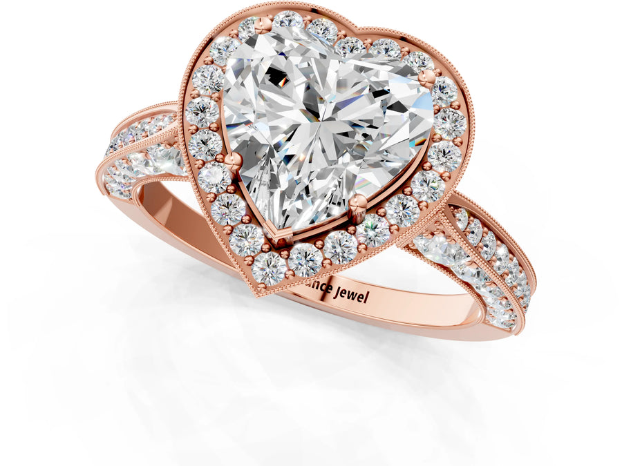 Rose gold Heart Halo Diamond Engagement Ring with Split Shank Band and Four-Prong Setting