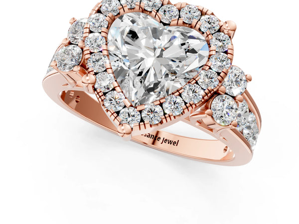 Rose gold Heart Halo Diamond Engagement Ring with Split Shank and Four-Prong Setting