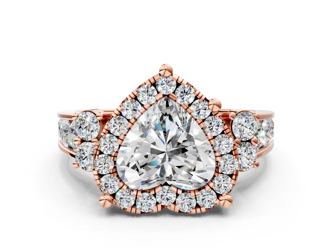 Rose gold Heart Halo Diamond Engagement Ring with Split Shank and Four-Prong Setting