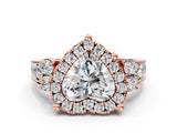 Rose gold Heart Halo Diamond Engagement Ring with Split Shank and Four-Prong Setting