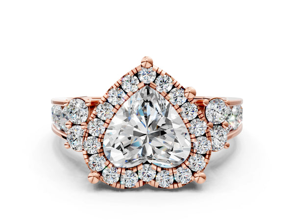 Rose gold Heart Halo Diamond Engagement Ring with Split Shank and Four-Prong Setting