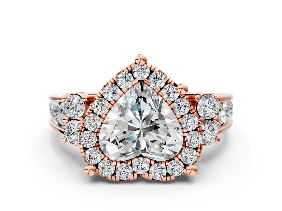 Rose gold Heart Halo Diamond Engagement Ring with Split Shank and Four-Prong Setting