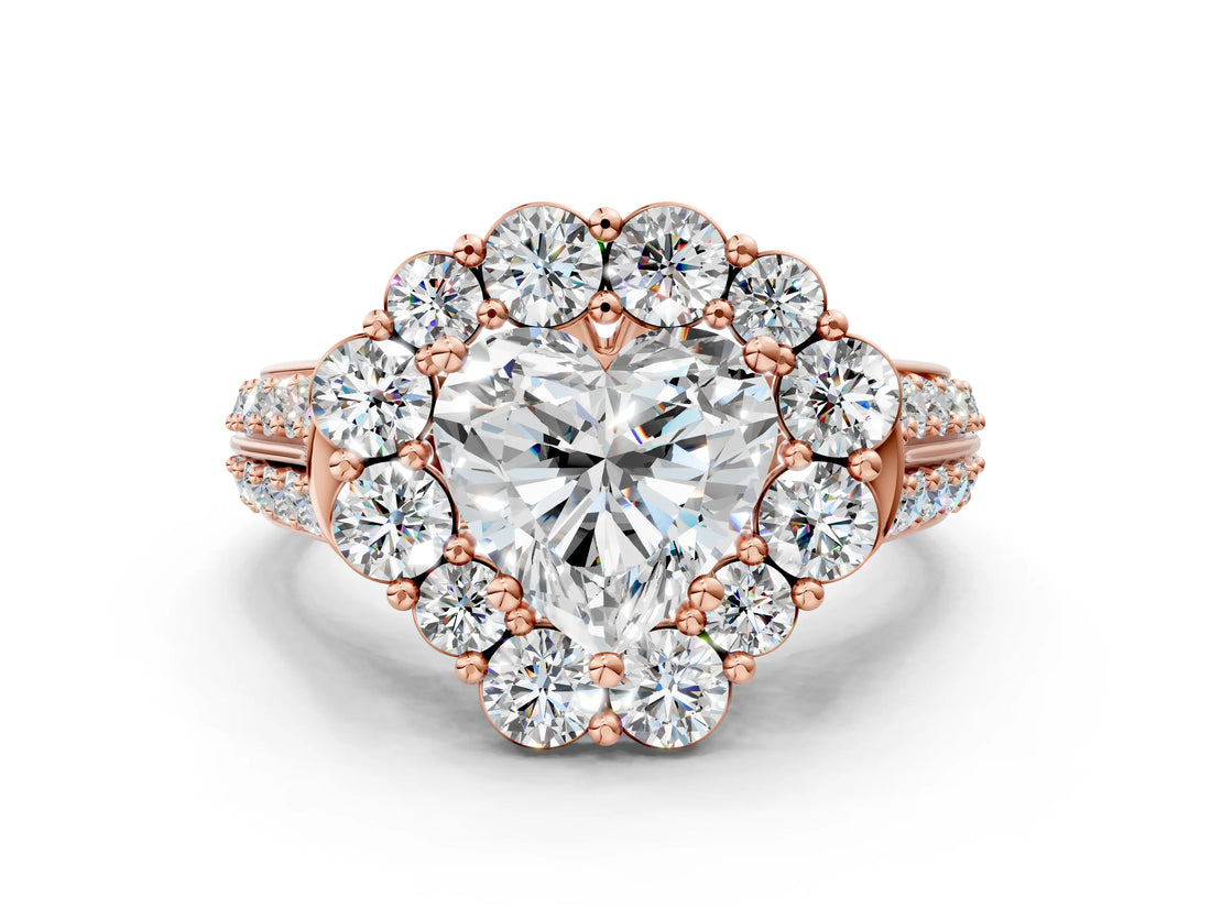 Rose gold Heart Halo Diamond Engagement Ring with Split Shank and Prong Setting_66