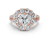 Rose gold Heart Halo Diamond Engagement Ring with Split Shank and Prong Setting_66