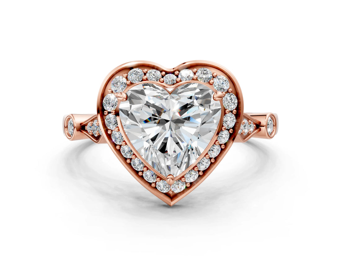 Rose gold Heart Halo Diamond Engagement Ring with Twisted Band and Four-Prong Setting