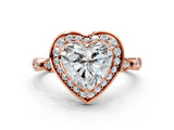 Rose gold Heart Halo Diamond Engagement Ring with Twisted Band and Four-Prong Setting