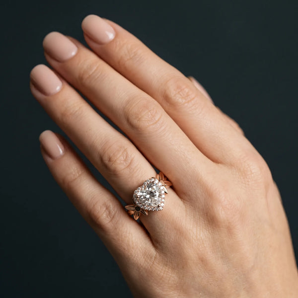 Rose gold Heart Halo Diamond Floral Band with Four-Prong Setting