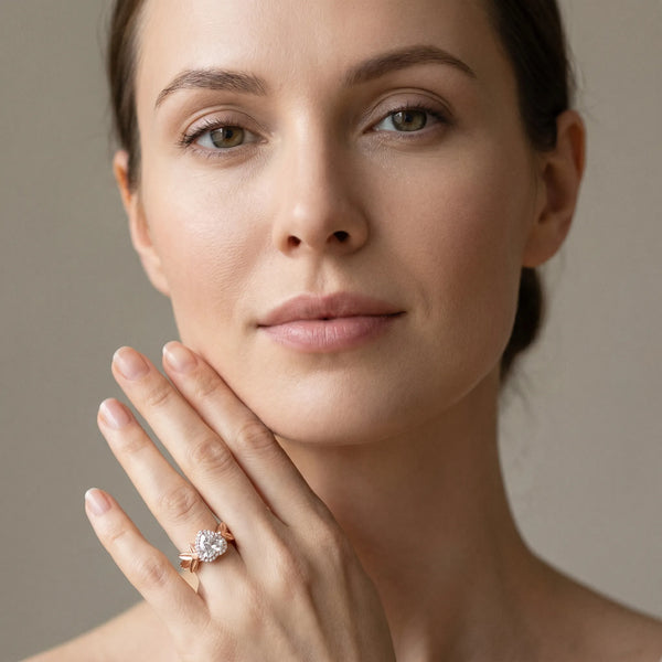 Rose gold Heart Halo Diamond Floral Band with Four-Prong Setting