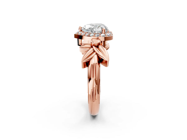 Rose gold Heart Halo Diamond Floral Band with Four-Prong Setting
