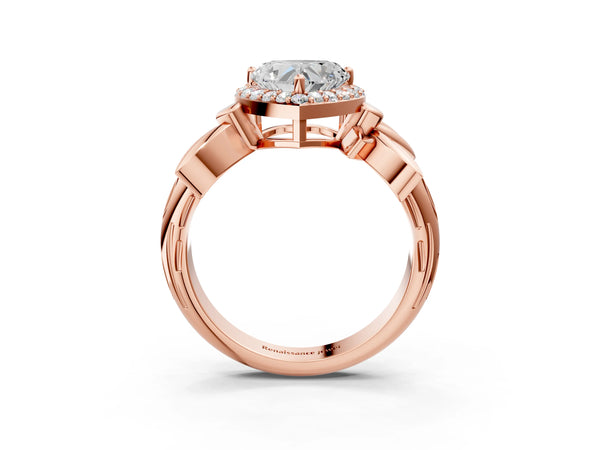 Rose gold Heart Halo Diamond Floral Band with Four-Prong Setting