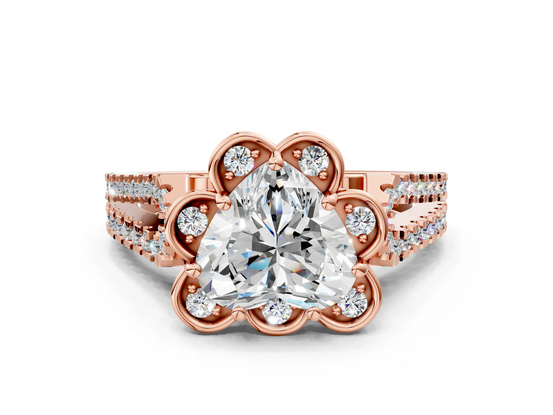 Rose gold Heart Halo Diamond Floral Split Shank Engagement Ring