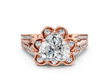 Rose gold Heart Halo Diamond Floral Split Shank Engagement Ring