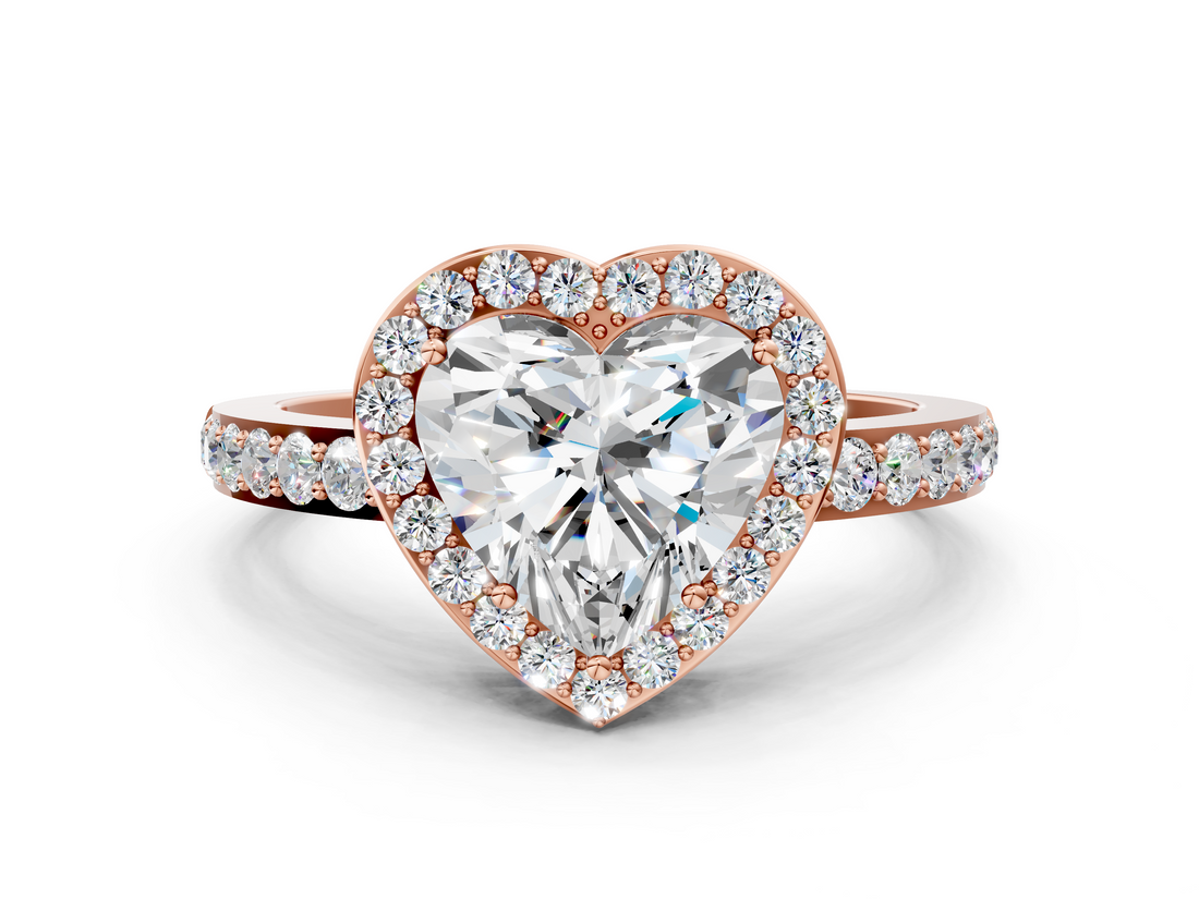 Rose gold Heart Halo Diamond Pavé Band Ring with Prong Setting_20