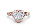 Rose gold Heart Halo Diamond Pave Band Ring with Four-Prong Setting_15