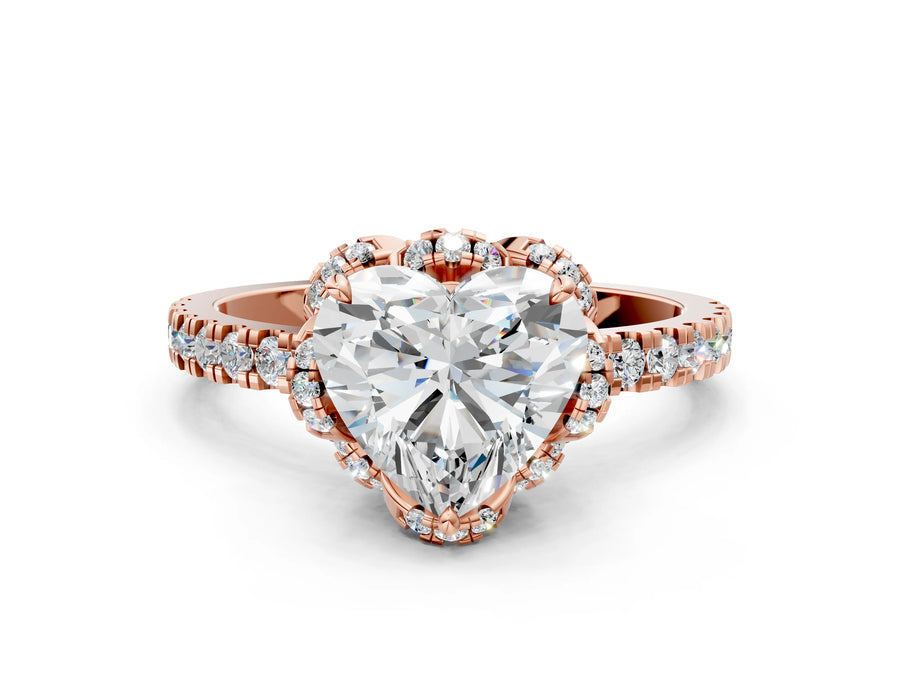 Rose gold Heart Halo Diamond Pave Band Ring with Four-Prong Setting