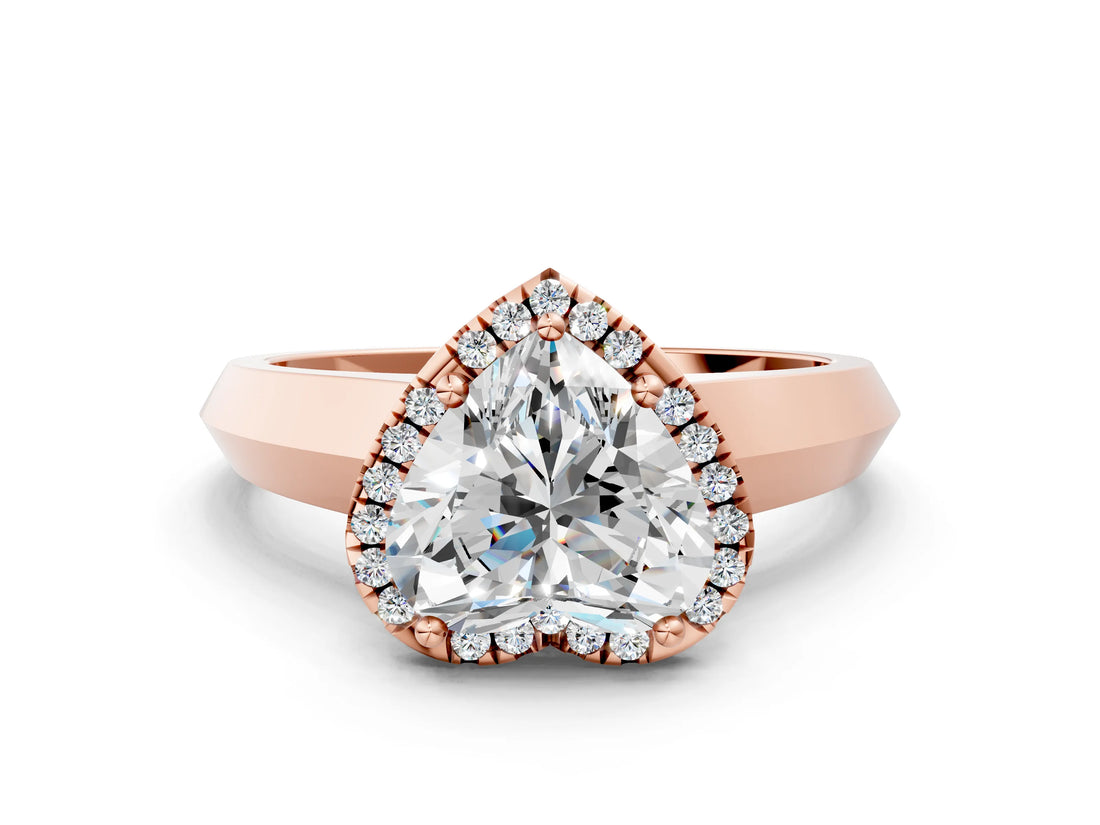 Rose gold Heart Halo Diamond Ring with Cathedral Band and Four-Prong Setting_61