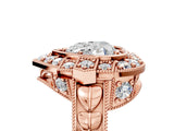 Rose gold Heart Halo Diamond Ring with Milgrain Bezel and Prong Setting_11