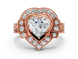 Rose gold Heart Halo Diamond Ring with Milgrain Bezel and Prong Setting_6