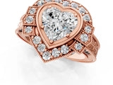 Rose gold Heart Halo Diamond Ring with Milgrain Bezel and Prong Setting_7