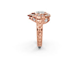 Rose gold Heart Halo Diamond Ring with Milgrain Bezel and Prong Setting_8