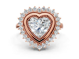 Rose gold Heart Halo Diamond Ring with Milgrain Edge and Round Prong Setting_26