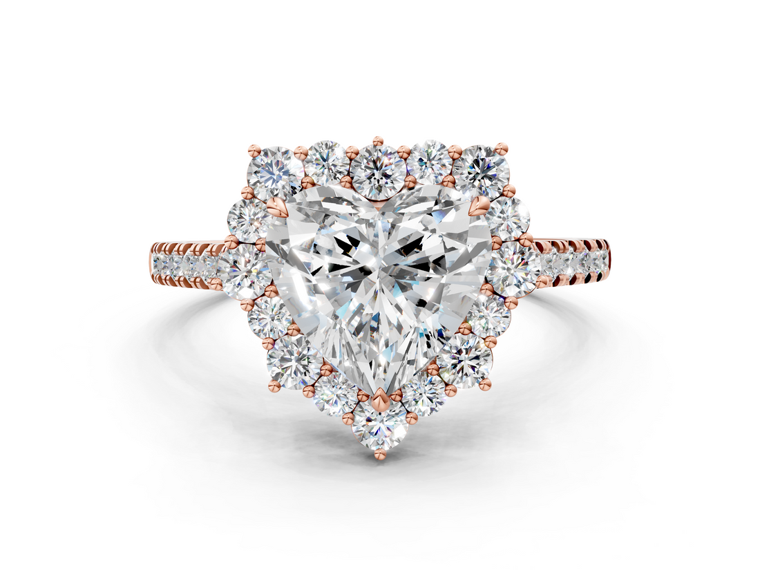 Rose gold Heart Halo Diamond Ring with Pavé Band and Prong Setting_20