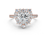 Rose gold Heart Halo Diamond Ring with Pavé Band and Prong Setting_20