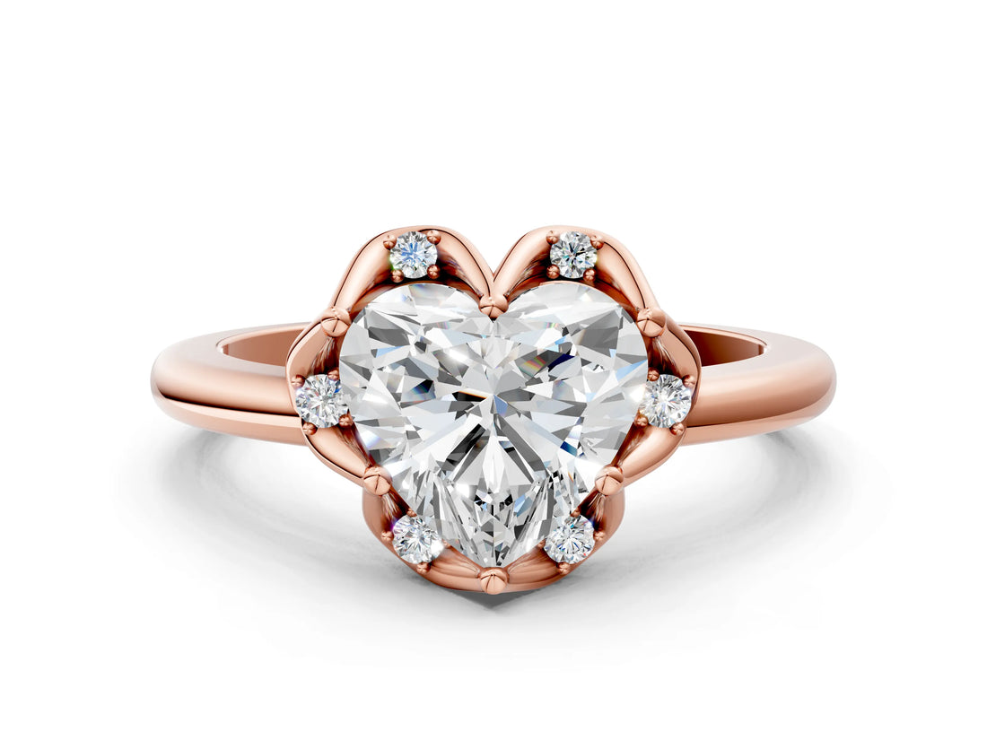 Rose gold Heart Halo Diamond Ring with Round Cluster Setting, Solitaire Band, and Four-Prong Setting_46