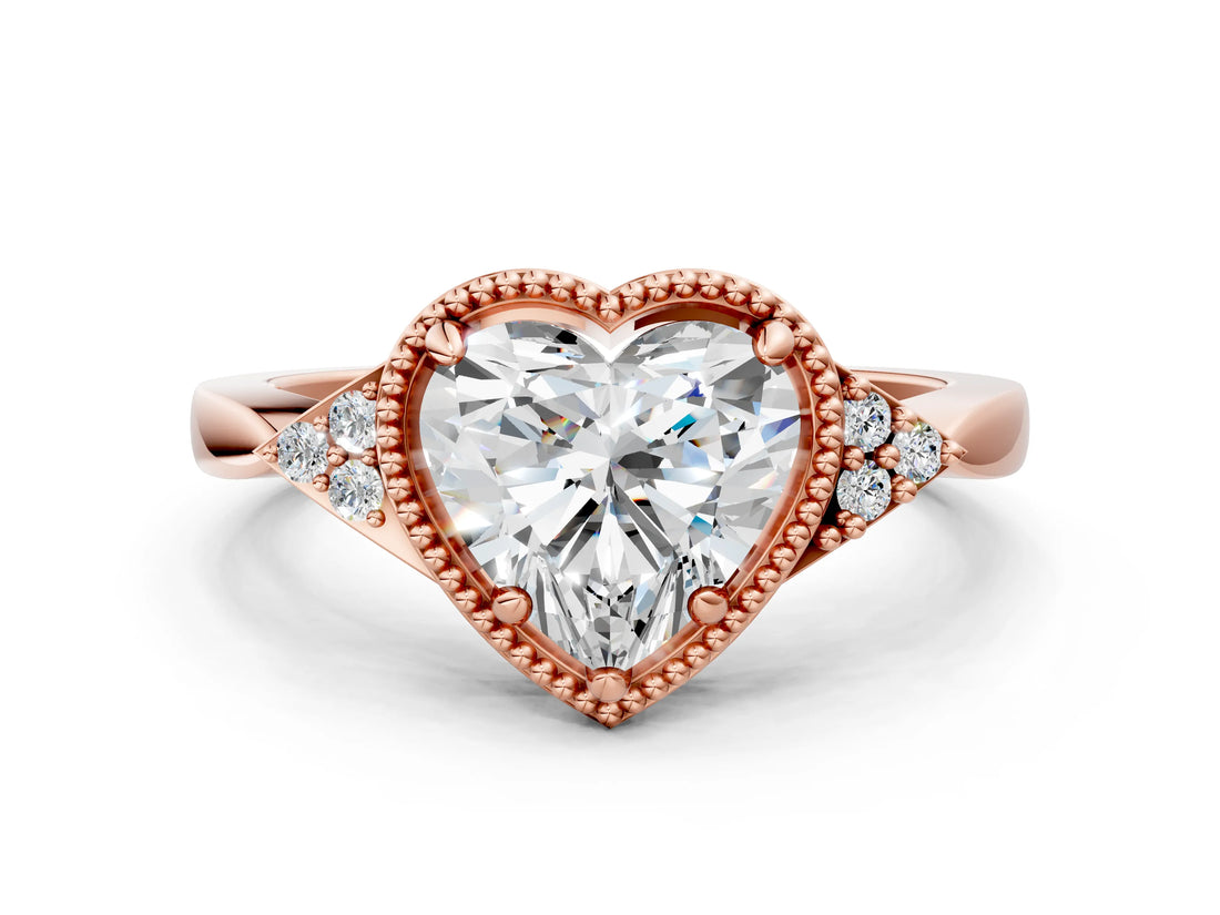 Rose gold Heart Halo Diamond Ring with Tapered Band and Four-Prong Setting_3