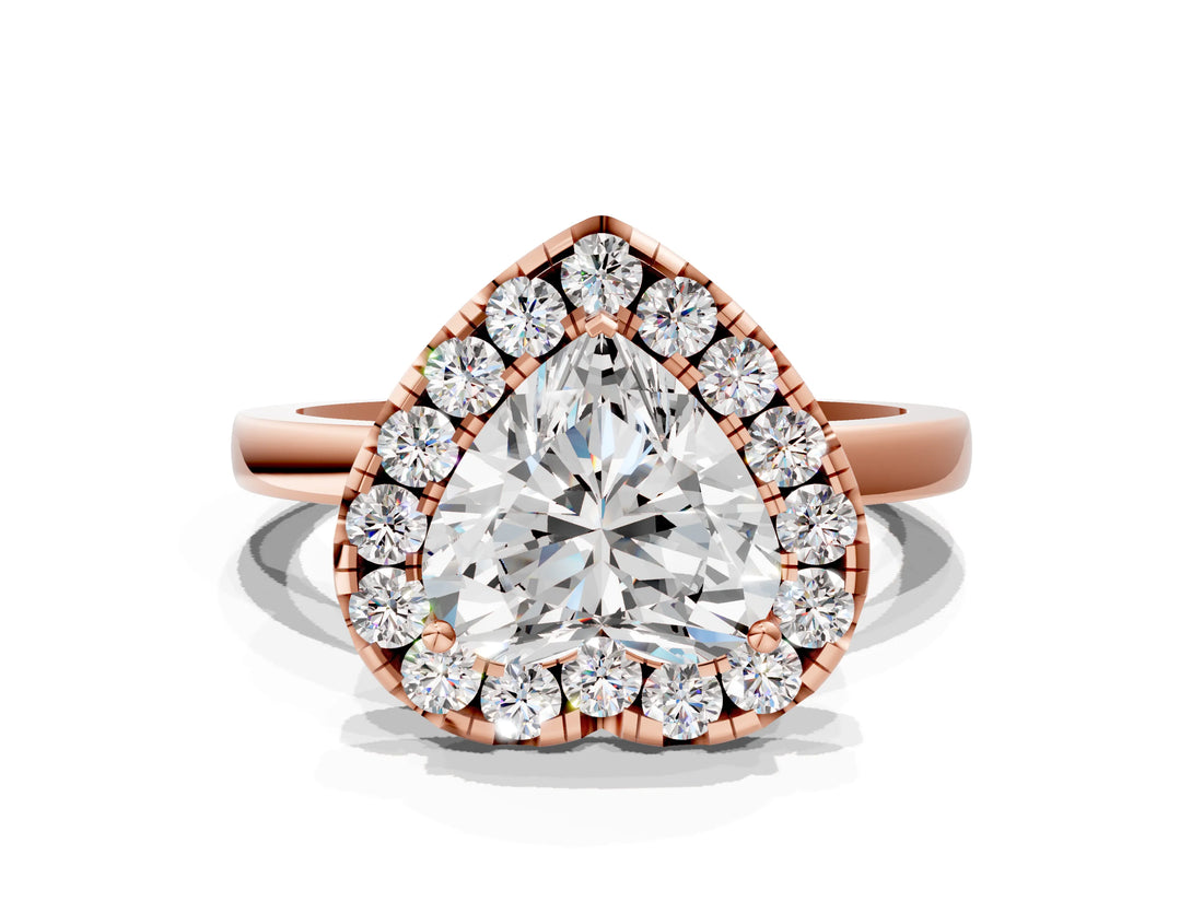 Rose gold Heart Halo Diamond Solitaire with Pavé Band and Four-Prong Setting_90