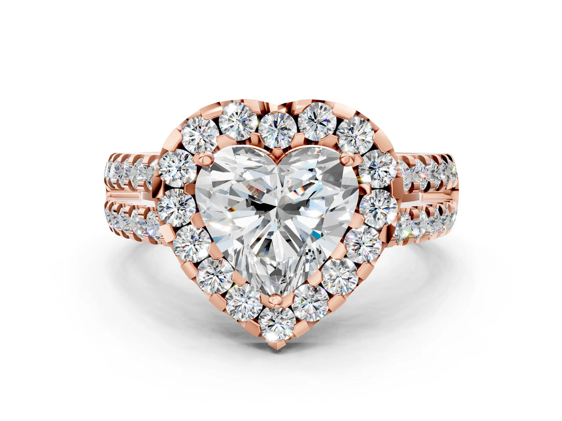 Rose gold Heart Halo Diamond Split Shank Engagement Ring with Prong Setting_51