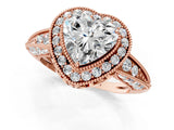 Rose gold Heart Halo Diamond Split Shank Ring with Milgrain Detail_50