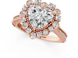 Rose gold Heart Halo Milgrain Pave Diamond Ring with Four-Prong Setting 1